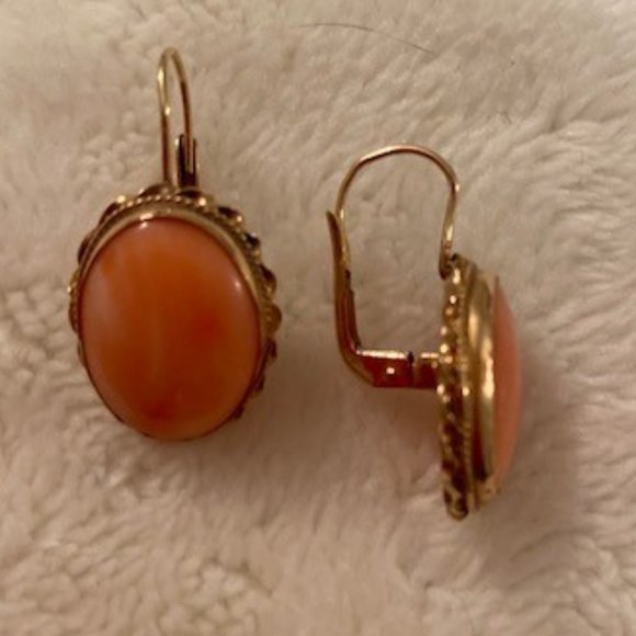 Italian Rare Pink Coral Dangling Pierced Earrings - Picture 7 of 10